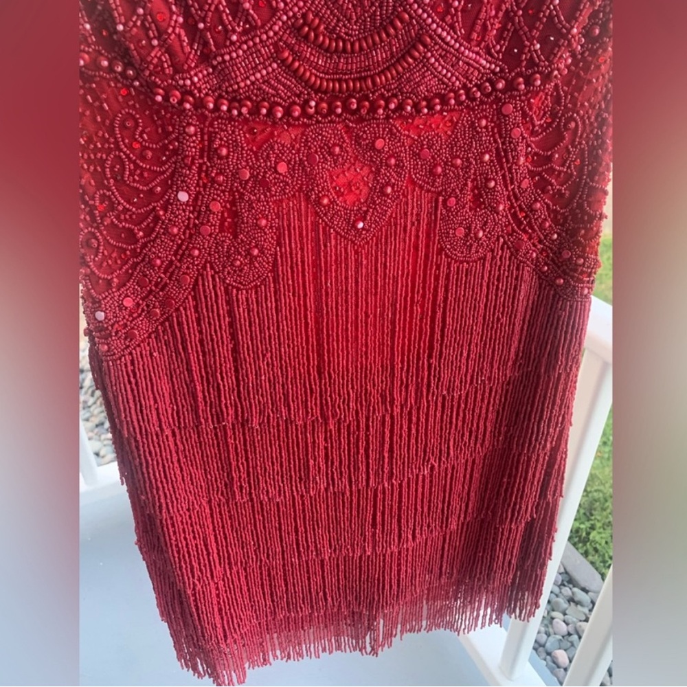 Sherri Hill 52938 Elegant Red Beaded Dress - Picture 2 of 4